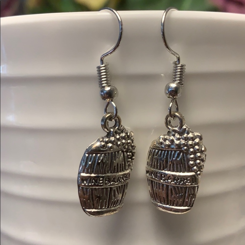 Wine Barrel with Grapes Dangling Earrings